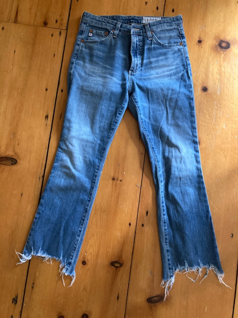 AG Adriano Goldschmied Blue Raw-Hem Flare Jeans
